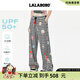 LALABOBO【防曬】闊腿褲千鳥格蝴蝶氣質(zhì)2025夏新款寬松休閑褲LBEB-WXZC13 黑色 常規(guī) S