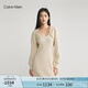 Calvin Klein Jeans秋冬女士?jī)杉炭顭艋\袖開衫針織吊帶連衣裙J221671 ACF-牛乳白 L