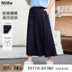 MsShe【仿牛仔闊腿裙褲】大碼女裝2025夏季胖mm顯瘦薄款七分褲子 藏青藍(lán)色現(xiàn)貨 2XL