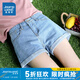 真維斯（Jeanswest）女裝牛仔褲新款2025年洋氣牛仔百搭直筒卷邊褲腳A字闊腿短褲女KP 淺藍(lán)色8510 L