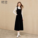 她池學(xué)院風(fēng)背帶裙2025秋裝新款女裝修身絲絨中長款連衣裙