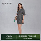 GANT/甘特2024年新款女士中長款裙子休閑寬松字母印花五分袖連衣裙 433夜藍(lán)色 L (38)