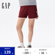 Gap女裝2025夏季新款logo撞色織帶松緊腰短褲寬松美式休閑765075 暗紅色 S (160/62A) 亞洲尺碼
