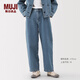 無(wú)印良品（MUJI）女式木棉混牛仔寬版錐形褲女款褲子25年春季丹寧回潮女裝 淺藍(lán)色 BE1XGA5S M (160/66A)