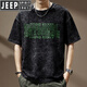 JEEP SPIRIT吉普美式重磅水洗腰果花短袖t恤男夏季寬松大碼體恤潮牌休閑半袖 283黑色 XL 適合150-170斤