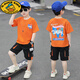 G.DUCKKIDS男童夏裝套裝2025新品夏季運(yùn)動(dòng)兒童裝男孩酷帥氣中大童夏天潮短袖 桔色 130 cm(130cm)