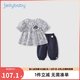 JELLYBABY森系女童套裝夏2025新款純棉兩件套中小童洋氣夏裝女寶寶夏季衣服 寶藍(lán) 90