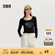 森馬（Semir）【甜心女高】長(zhǎng)袖t恤女短款緊身蕾絲花邊上衣24新款甜美印花外穿 黑色90001 160/84A/M