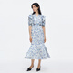 moussy&sly夏季新品法式浪漫風優(yōu)雅五分袖碎花連衣裙030ISZ33-5361 混合藍色117 均碼