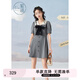 紫涵（ZIHAN）紫涵學(xué)院風(fēng)連衣裙女夏季甜美撞色翻領(lǐng)收腰小個子A字短裙 灰色 M
