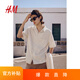H&M男裝古巴領(lǐng)襯衫2025夏季新款潮流通勤亞麻混紡短袖襯衣1256946 米色/白色條紋 M 175/100