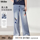 MsShe【涂鴉印花闊腿牛仔褲】大碼女裝2025夏季胖mm顯瘦長褲子女 牛仔淺藍色現(xiàn)貨 2XL