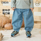 papa爬爬秋季男女寶寶牛仔拼接長(cháng)褲休閑時(shí)尚褲子 藍色 110