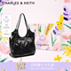 CHARLES&KEITH柔軟褶皺大容量單肩托特包包女包生日禮物七夕禮物CK2-30782457 Black黑色 大包