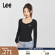 Lee商場同款25新品修身版型大V領(lǐng)黑色女長袖T恤休閑LWT010187206 黑色 M