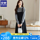 羅蒙（ROMON）法式假兩件連衣裙女秋冬裝2025新款寬松復(fù)古長袖針織打底衫背帶裙 灰色 M  90-105斤