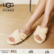 UGG春季女士時(shí)尚舒適純色輕便交叉帶厚底露趾休閑毛毛拖鞋1107955 NAT | 自然白色 38