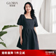 歌莉婭蝴蝶結(jié)連衣裙女泡泡袖方領短袖溫柔小黑裙小個子公主裙117R4K030 00B黑色 S (155) -