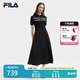 FILA 斐樂官方女裝連衣裙2025夏新款時尚休閑簡約修身短袖連身裙子 正黑色-BK S 160/80A/S
