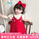 優(yōu)奇嬰兒衣服女寶寶夏季超薄短袖連體衣裙女童百天紅色喜慶周歲禮服裙