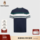 Hush Puppies【簡(jiǎn)約經(jīng)典】暇步士男裝2025夏季休閑款全棉條紋短袖圓領(lǐng)衫 墨藍(lán)色 3XL