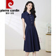 皮爾卡丹（pierre cardin）時(shí)尚通勤短袖襯衫2025連衣裙女夏季收腰新款顯瘦氣質(zhì)修身中長(zhǎng)裙子 藏青色 S 建議80-95斤