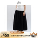 H's高支高密全棉半身裙女25夏新款A(yù)字傘裙抽繩松緊腰通勤花苞腰裙 黑色 M