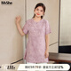 MsShe【新中式印花短袖小衫】大碼女裝2025夏裝胖mm顯瘦長款上衣 桔梗紫色現(xiàn)貨 2XL