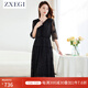 ZXEGI奢侈高端品牌連衣裙女2025夏季新款氣質(zhì)V領(lǐng)寬松顯瘦刺繡中長(zhǎng)裙子 黑色 M