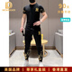 NEWMDER官方國際品牌男士高端運(yùn)動套裝短袖t恤印花刺繡兩件套 高檔黑色【現(xiàn)貨速達(dá)】 2XL【145-160斤】