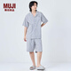 無印良品（MUJI）男式 涼感雙層紗織短袖睡衣套裝 男士家居服涼感物語25年夏季 灰色豎條紋 L -XL上裝180/104A下裝180/92A