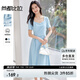 尚都比拉輕職場(chǎng)藍(lán)色連衣裙女夏季收腰顯瘦中長(zhǎng)裙泡泡袖裙子 淺藍(lán)色  M 