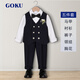 GOKU男童西套裝秋季鋼琴演出主持人西服兒童合唱服高端周歲男寶寶禮服 黑色馬甲+褲子+襯衫+領(lǐng)結(jié)胸花 120 （建議體重37-43斤）
