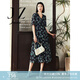 玖姿（JUZUI）商場同款優(yōu)雅淑女花卉收腰連衣裙夏款JWEX50022 花黑 XL