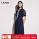 LANDI系帶網(wǎng)紗短袖修身波點(diǎn)印花連衣裙女夏季新款裙子 花色 L