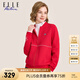 ELLE ACTIVE 棒球領(lǐng)夾克外套女裝早春時尚百搭簡約花卉印花運(yùn)動休閑通勤外套 紅色 2XL