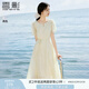 香影氣質(zhì)印花連衣裙女2025夏裝新款米白色泡泡袖圓領(lǐng)中長(zhǎng)絕美裙子 米白 S 155/80A/85-95斤