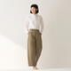 無印良品（MUJI）女式 絲光斜紋 桶型寬版褲 褲子女款25年秋季女裝 BE1TEC5A 深米色 M （160/66A）