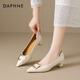達芙妮單鞋女法式尖頭粗跟工作鞋方扣小皮鞋淺口粗跟樂(lè )福鞋 米白色  37 