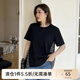 纖莉秀秋裝新款大碼女裝胖mm設計感個性印花拼接百搭圓領T恤1871 黑色 XL