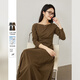 梵希蔓韓版高級感通勤套裝裙女春季新款上衣半裙超火套裝 棕咖色 XL