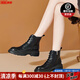 NINE WEST/玖熙輕奢馬丁靴女2025冬新款潮流百搭黑色系帶厚底增高顯瘦短靴 黑色 34 (220mm)