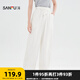 三福休閑褲2025夏季松緊抽繩簡約寬松彎刀褲長褲女裝499613 白色 S