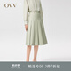 OVV2022春夏新款女裝羊毛混紡經(jīng)典A字中長(zhǎng)干爽百褶半身裙 綠灰16 M
