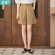 茵曼（INMAN）設計感高腰短褲橡筋松緊腰遮胯直筒休閑褲女18332|099 卡其色 S