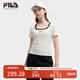 FILA 斐樂官方小狐貍女裝針織短袖2025夏新款時尚休閑簡約修身U領T恤 云菇白-WT L 170/88A/L