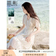 香影v領(lǐng)連衣裙女2025夏季新款米白超好看氣質(zhì)高腰初戀泡泡袖裙子 米色 L