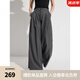 ELLE格雷系高腰寬松顯瘦西裝褲女2025夏季新款顯瘦垂墜感闊腿褲 深灰 M