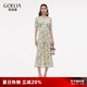 歌莉婭真絲連衣裙女夏2025新款度假穿搭桑蠶絲連身裙子1E6L4K99B 81D淡彩鳶尾花印花 XXS