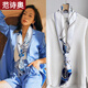 范詩(shī)奧雙面長(zhǎng)條小絲巾圍巾女職業(yè)裝OL飄帶春夏季韓國(guó)新款小領(lǐng)巾發(fā)帶腰帶 航海之路-藍(lán)白 斜角絲巾